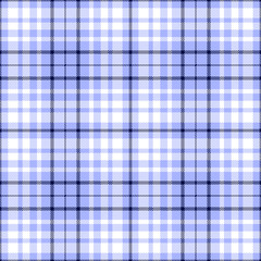 Seamless tartan plaid pattern in white & dark navy blue twill stripes on pale blue background. 