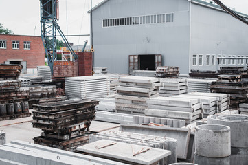 Naklejka premium Precast concrete, Cement slab floor concrete slab stacked on the yard.