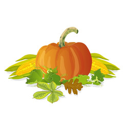 Seasonal background with pumpkins and corn