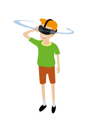 vector illustration of a man wearing a virtual reality headset device