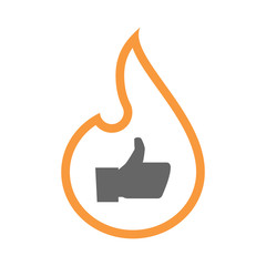 Isolated isolated line art flame icon with a thumb up hand