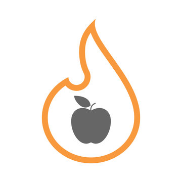 Isolated isolated line art flame icon with an apple