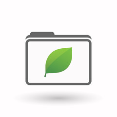 Isolated  line art  folder icon with a green  leaf