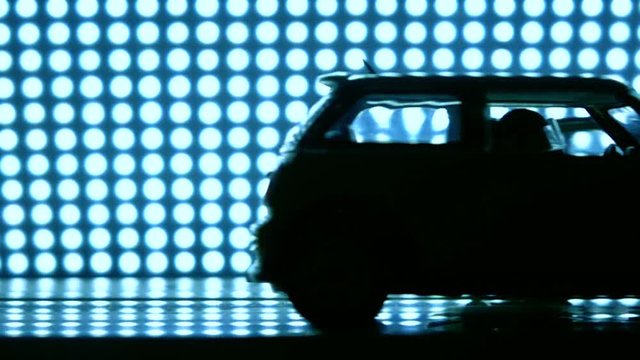 One toy car crashing into another. Road accident concept. Super slow motion video