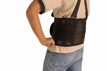 Back support for muscle back, Back support belt for protecting the body. A worker wears back support belts for support and improves back posture.
