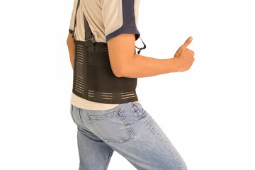 Back support for muscle back, Back support belt for protecting the body. A worker wears back support belts for support and improves back posture.
