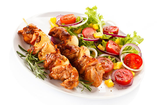 Kebabs - grilled meat and vegetables 