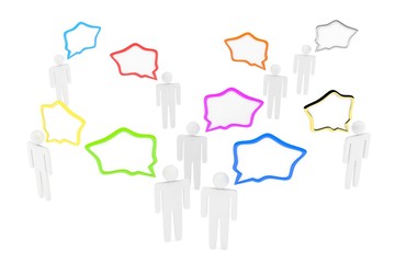 people with talk bubbles isolated over a white background. 3d rendering.