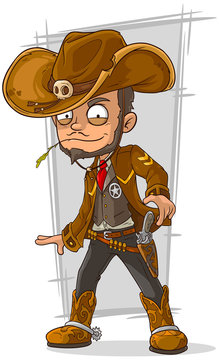 Cartoon cool cowboy in leather jacket