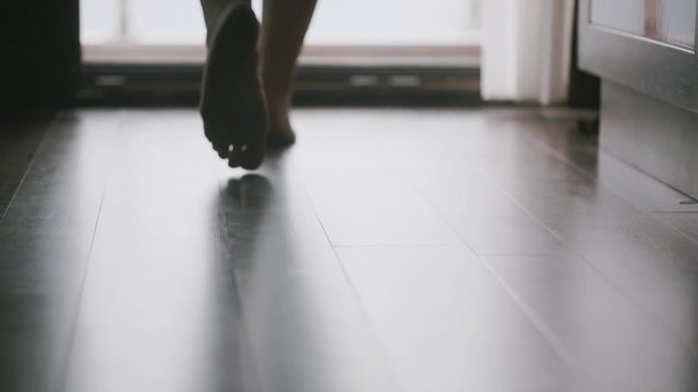 Morning, beautiful female feet get down on tiptoes.