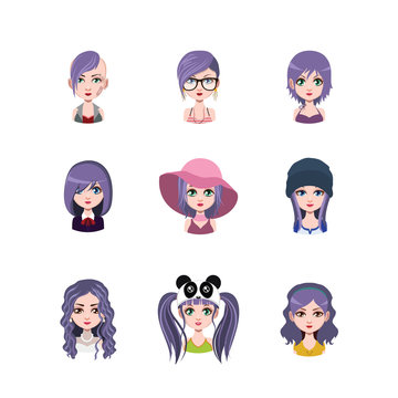 Women avatar with violet hair #2