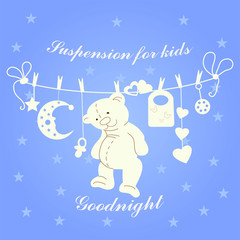 Children's suspension, children's toys on a white rope