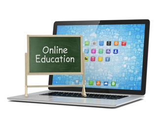  Laptop with chalkboard, online education concept. 3d rendering.