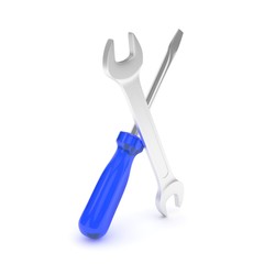 3D Illustration Wrench and screwdriver, service concept