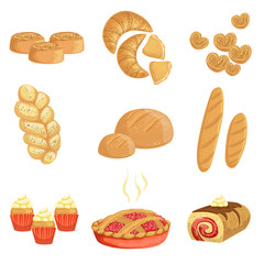 Fototapeta na wymiar Pastry And Bread Bakery Assortment Set Of Isolated Icons