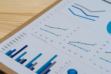 Business concept.  Colorful business charts with wooden clipboard