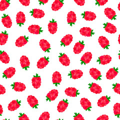Seamless pattern with raspberries on white background