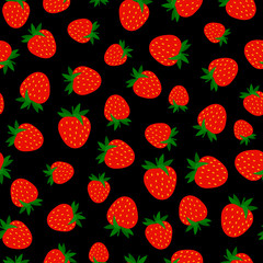 Seamless pattern with strawberries on black background