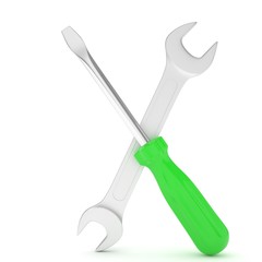 3D Illustration Wrench and screwdriver, service concept