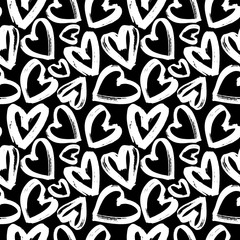Seamless pattern white heart on black background, monochrome heart pattern, vector illustration, design for banner, flyer, card, invitation, holiday, wrapping, textile
