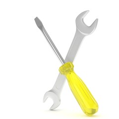3D Illustration Wrench and screwdriver, service concept