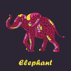 Greeting card with decorative elephant. Vector illustration.