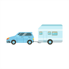 Fototapeta premium Car Pulling The Trailer Family Motorhome Flat Colorful 