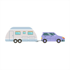 Car Pulling The Trailer Family Motorhome Flat Colorful 