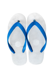Pair of blue flip flops. Isolated on white background with copy