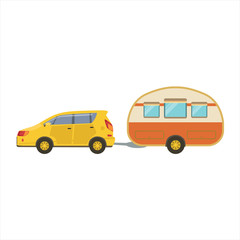 Yellow Car Pulling Retro Trailer