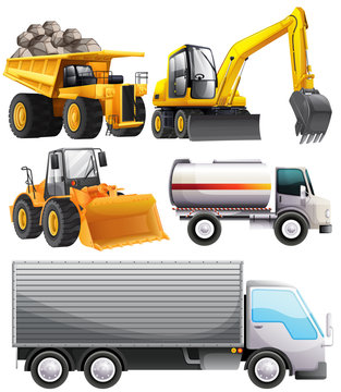 Different kinds of tractors and truck