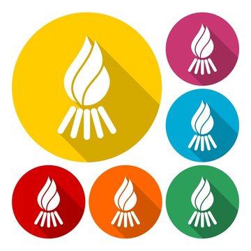 Bonfire. Single flat icon on the circle. Vector illustration