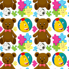 Fototapeta premium Seamless background with teddybear and ball