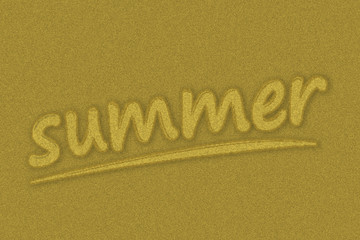 summer background with written work "summer" on sand and piece of sea