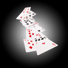Set of playing cards for poker and casino. Isolated on white- black background