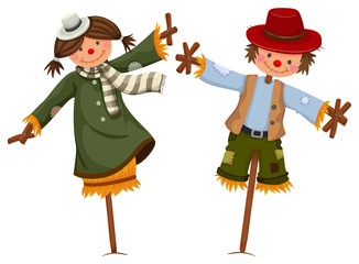 Scarecrows dressed like girl and boy