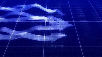 3d chart arrows on worksheet background. Loop. 