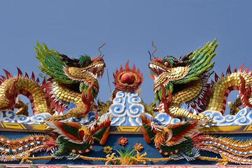 The Double Chinese dragon on the temple roof.