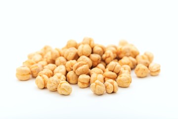 Roasted chickpeas on white background