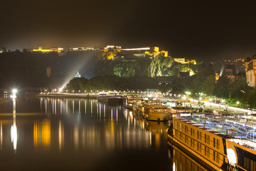 koblenz germany and the deutsches eck at night