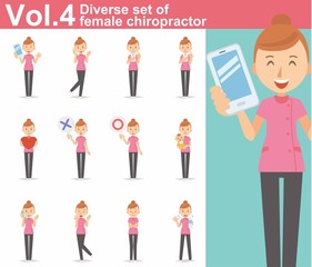 Diverse set of female chiropractor on white background , vector format vol.4