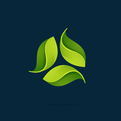 Obraz premium Green leaves in a swirl triangle logo.