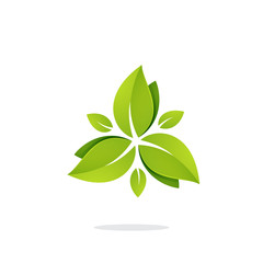 Green leaves in a swirl triangle logo.