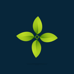 Green leaves in a swirl star logo.