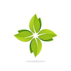 Green leaves in a swirl star logo.