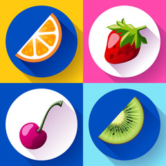 Set of flat design icons for fruits