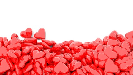 3d rendering of bright red heart toys on white background
