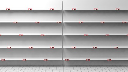 3D rendering of empty shelves in shop