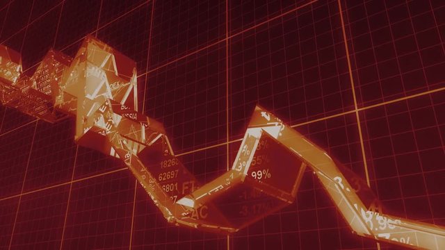 3d business chart line goes down. Loop. 