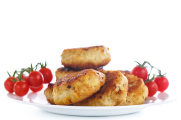 fried chicken cutlet with cherry tomatoes